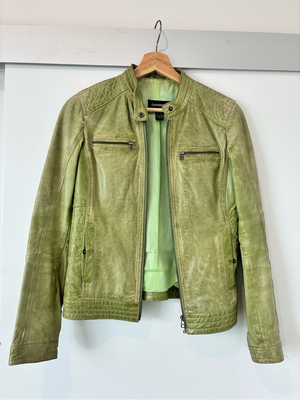 Danier Light Green Leather Moto Jacket